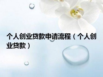 个人创业贷款申请流程（个人创业贷款）