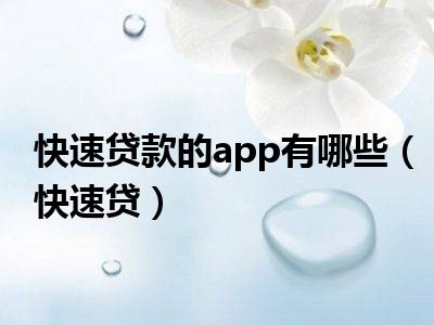 快速贷款的app有哪些（快速贷）