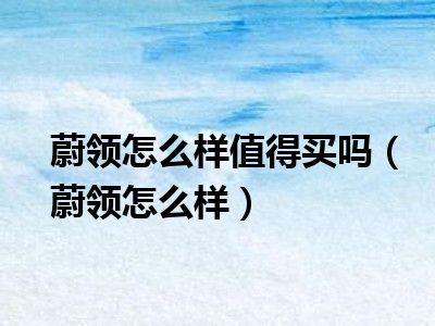 蔚领怎么样值得买吗（蔚领怎么样）