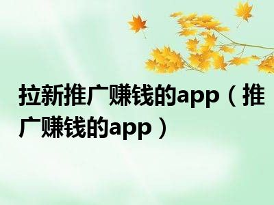 拉新推广赚钱的app（推广赚钱的app）