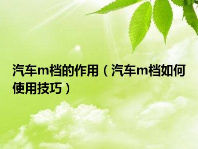 汽车m档的作用（汽车m档如何使用技巧）