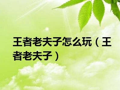 王者老夫子怎么玩（王者老夫子）
