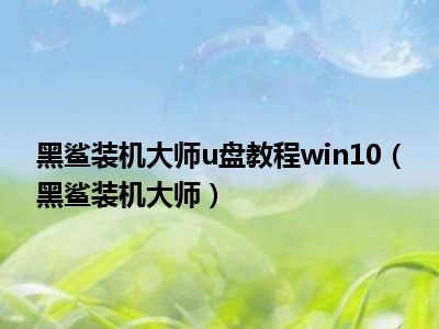 黑鲨装机大师u盘教程win10（黑鲨装机大师）
