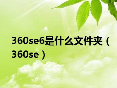 360se6是什么文件夹（360se）