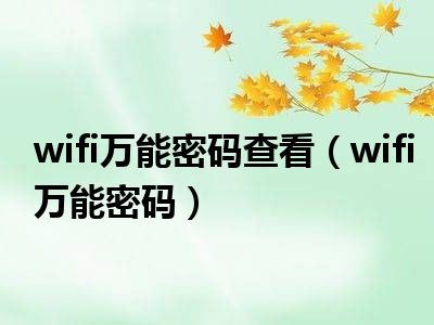 wifi万能密码查看（wifi万能密码）