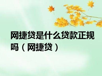 网捷贷是什么贷款正规吗（网捷贷）