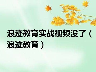 浪迹教育实战视频没了（浪迹教育）
