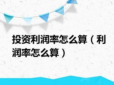 投资利润率怎么算（利润率怎么算）