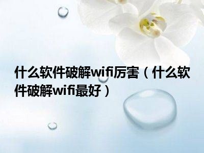 什么软件破解wifi厉害（什么软件破解wifi最好）