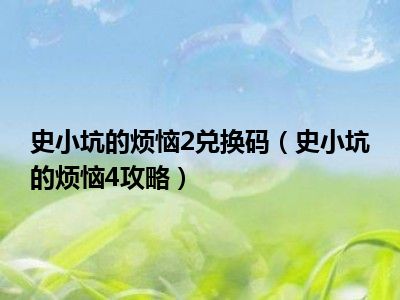 史小坑的烦恼2兑换码（史小坑的烦恼4攻略）