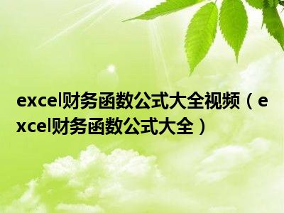 excel财务函数公式大全视频（excel财务函数公式大全）
