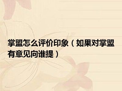 掌盟怎么评价印象（如果对掌盟有意见向谁提）