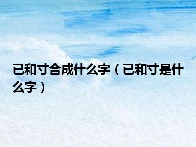 已和寸合成什么字（已和寸是什么字）