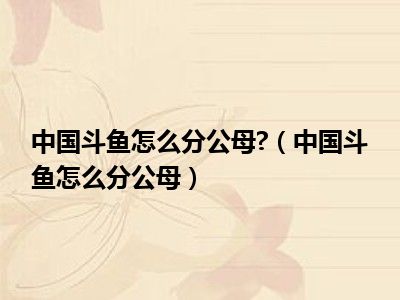 中国斗鱼怎么分公母?（中国斗鱼怎么分公母）