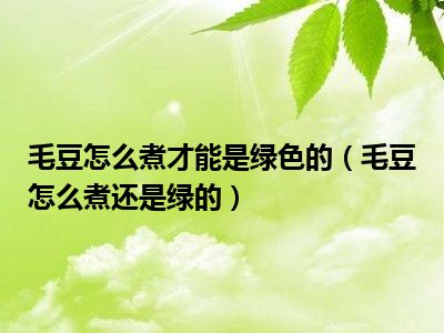 毛豆怎么煮才能是绿色的（毛豆怎么煮还是绿的）