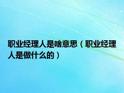 职业经理人是啥意思（职业经理人是做什么的）