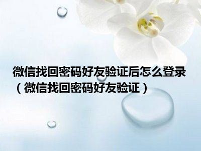 微信找回密码好友验证后怎么登录（微信找回密码好友验证）
