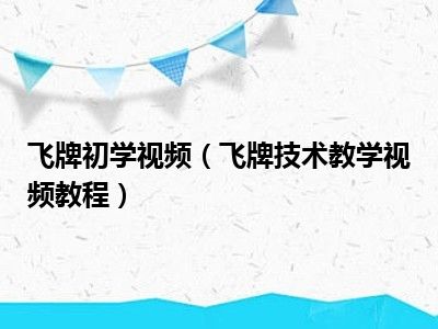 飞牌初学视频（飞牌技术教学视频教程）
