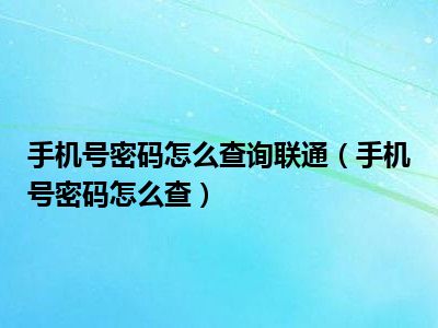 手机号密码怎么查询联通（手机号密码怎么查）