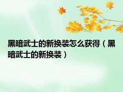 黑暗武士的新换装怎么获得（黑暗武士的新换装）