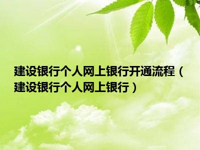 建设银行个人网上银行开通流程（建设银行个人网上银行）