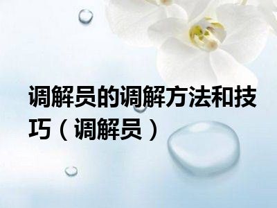 调解员的调解方法和技巧（调解员）