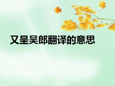 又呈吴郎翻译的意思