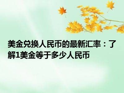 美金兑换人民币的最新汇率：了解1美金等于多少人民币