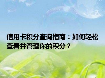 信用卡积分查询指南：如何轻松查看并管理你的积分？
