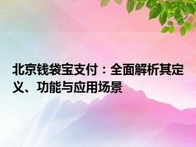 北京钱袋宝支付：全面解析其定义、功能与应用场景