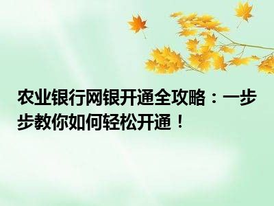 农业银行网银开通全攻略：一步步教你如何轻松开通！