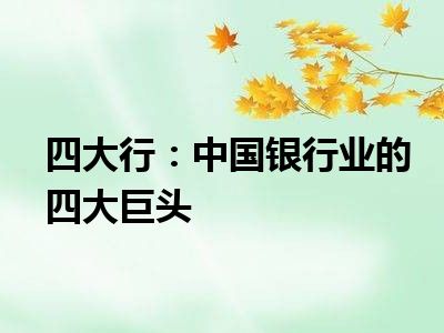 四大行：中国银行业的四大巨头
