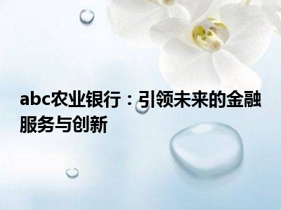 abc农业银行：引领未来的金融服务与创新