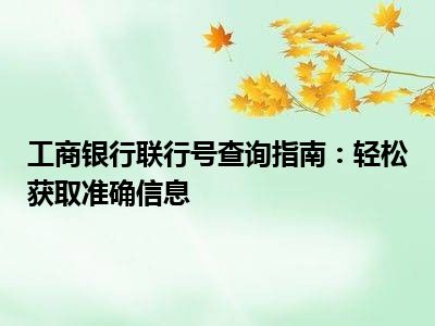 工商银行联行号查询指南：轻松获取准确信息
