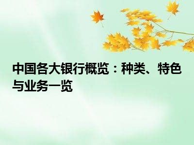 中国各大银行概览：种类、特色与业务一览