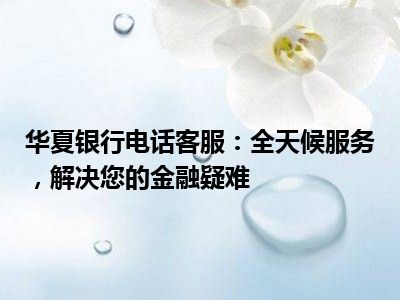 华夏银行电话客服：全天候服务，解决您的金融疑难