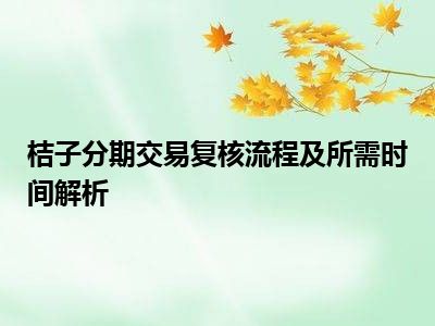 桔子分期交易复核流程及所需时间解析