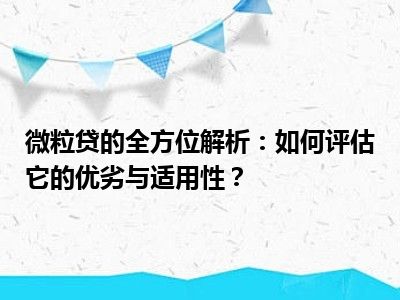 微粒贷的全方位解析：如何评估它的优劣与适用性？