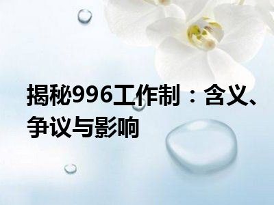 揭秘996工作制：含义、争议与影响