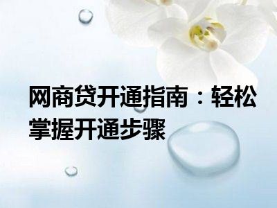 网商贷开通指南：轻松掌握开通步骤