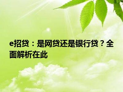 e招贷：是网贷还是银行贷？全面解析在此