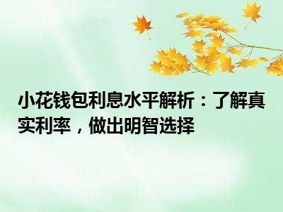 小花钱包利息水平解析：了解真实利率，做出明智选择