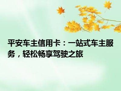 平安车主信用卡：一站式车主服务，轻松畅享驾驶之旅