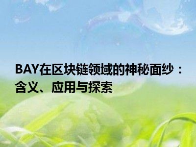 BAY在区块链领域的神秘面纱：含义、应用与探索