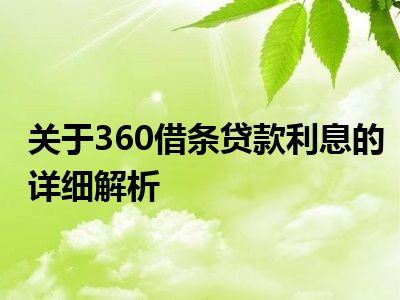 关于360借条贷款利息的详细解析