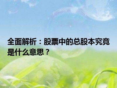 全面解析：股票中的总股本究竟是什么意思？