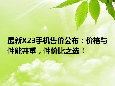 最新X23手机售价公布：价格与性能并重，性价比之选！