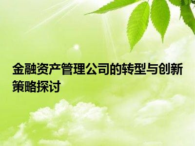 金融资产管理公司的转型与创新策略探讨