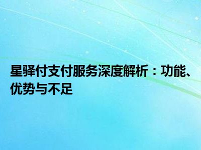星驿付支付服务深度解析：功能、优势与不足