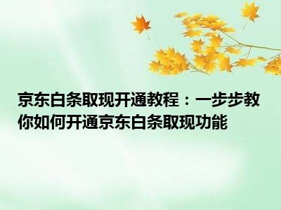 京东白条取现开通教程：一步步教你如何开通京东白条取现功能